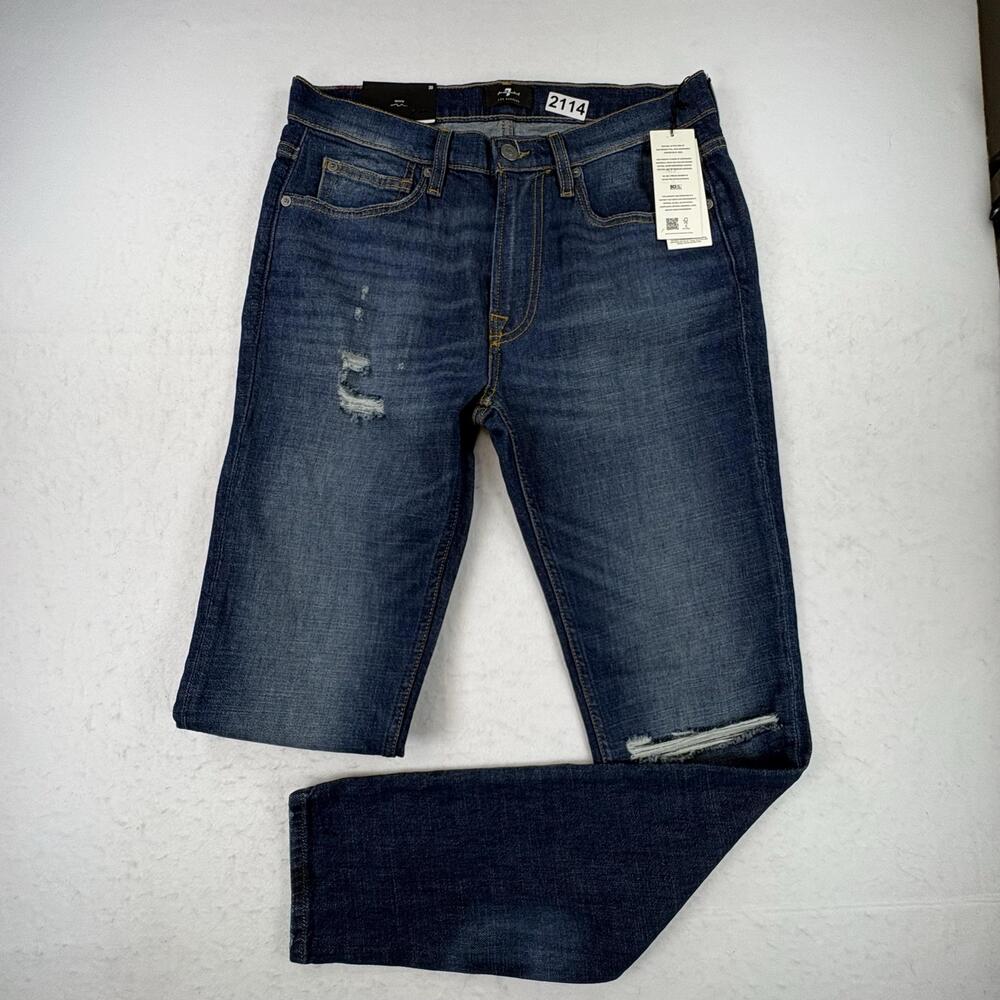 7 For All Mankind Jeans Mens 30x31 Blue Paxtyn Skinny Stretch Denim Distressed